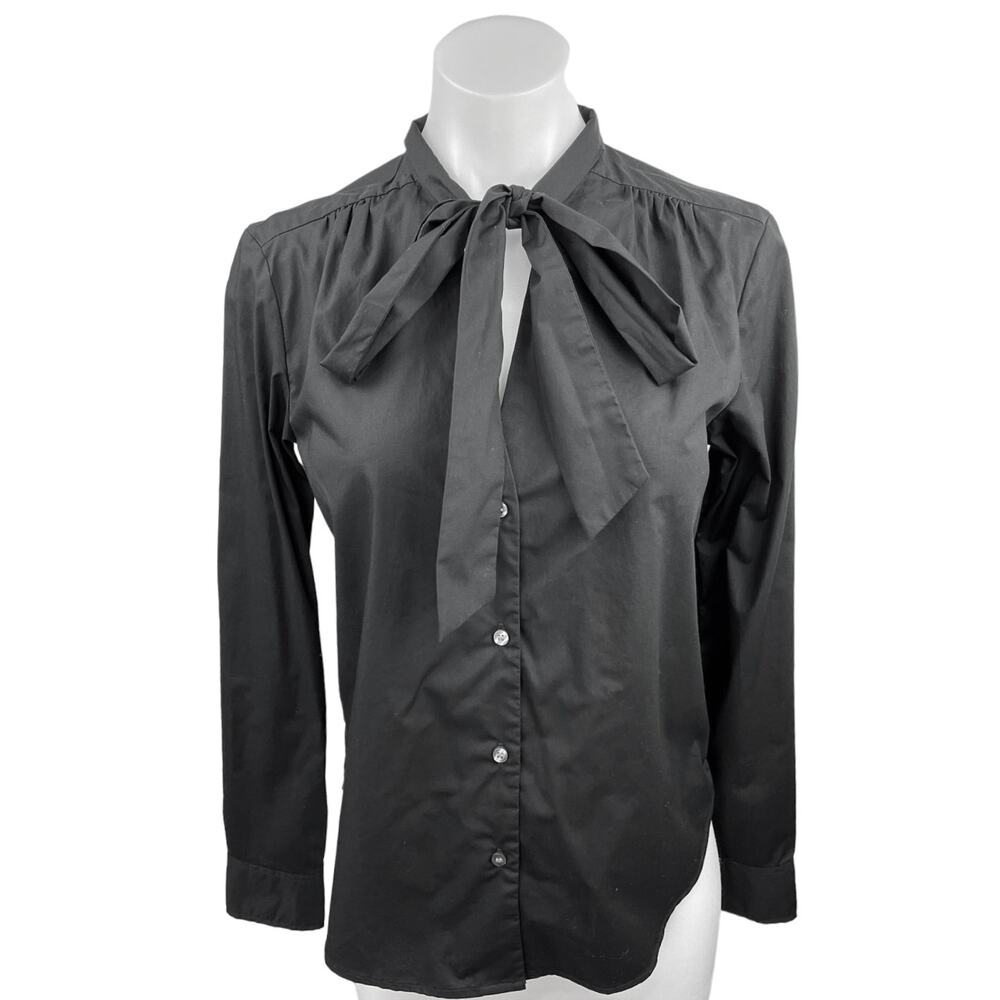 NEW Gap Black 100% Cotton Tie Neck Long Sleeve Button Down Shirt Top Size XS